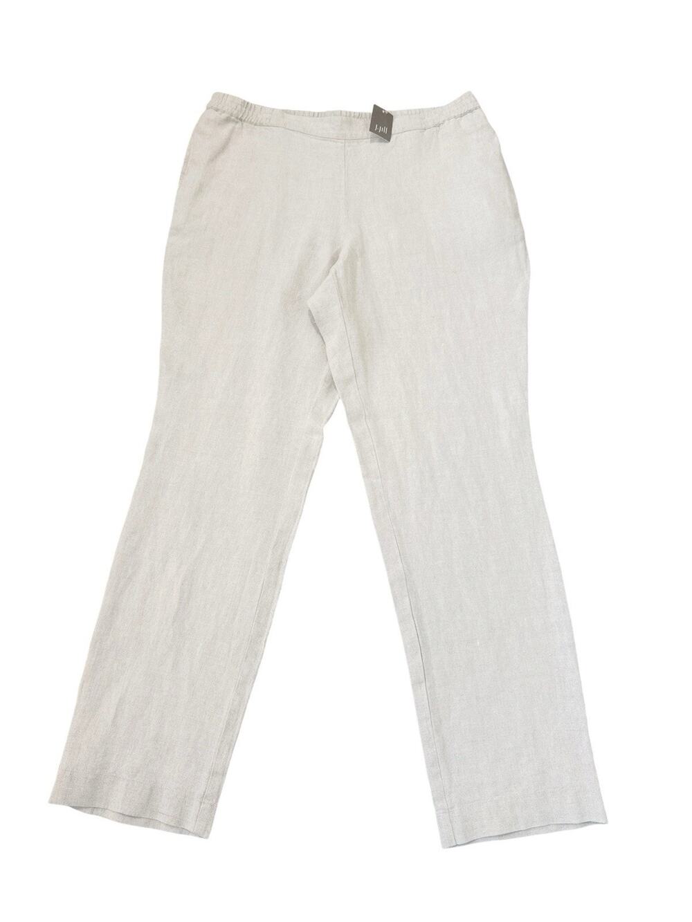 J JILL Love Linen Pull On Pants Flax Beige Pockets Natural Light Size Medium New